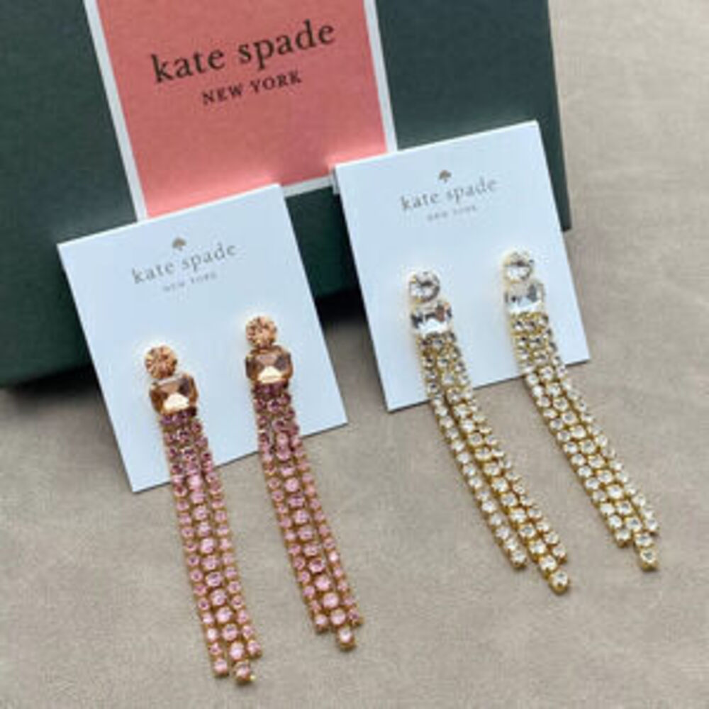 kate spade Long Tassel Zircon Earrings Slim Face Silver Needle